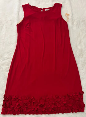 Prenwickle Womens Red Dress Size 14 Floral Applique Stretch Cocktail Party